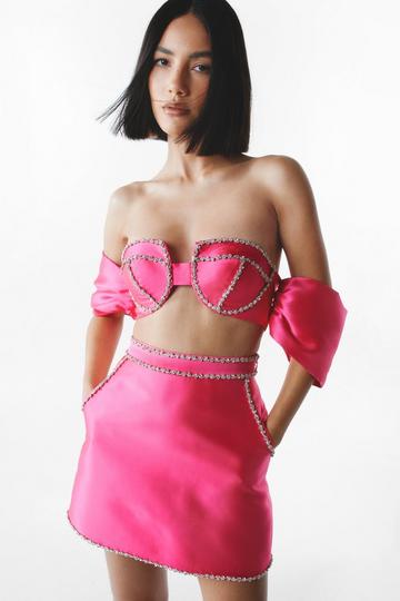 Pink Premium Embellished Satin Twill Mini Skirt