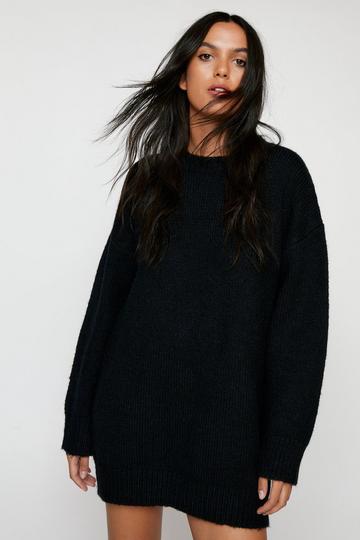 Brushed Knit Crew Neck Sweater Dress black