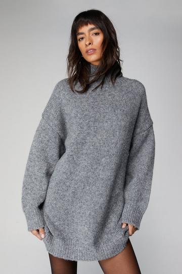 Brushed Knit Oversized Turtleneck Sweater Dress charcoal