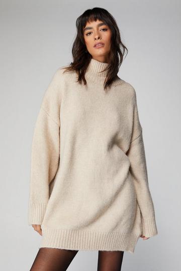 Brushed Knit Oversized Turtleneck Sweater Dress oatmeal