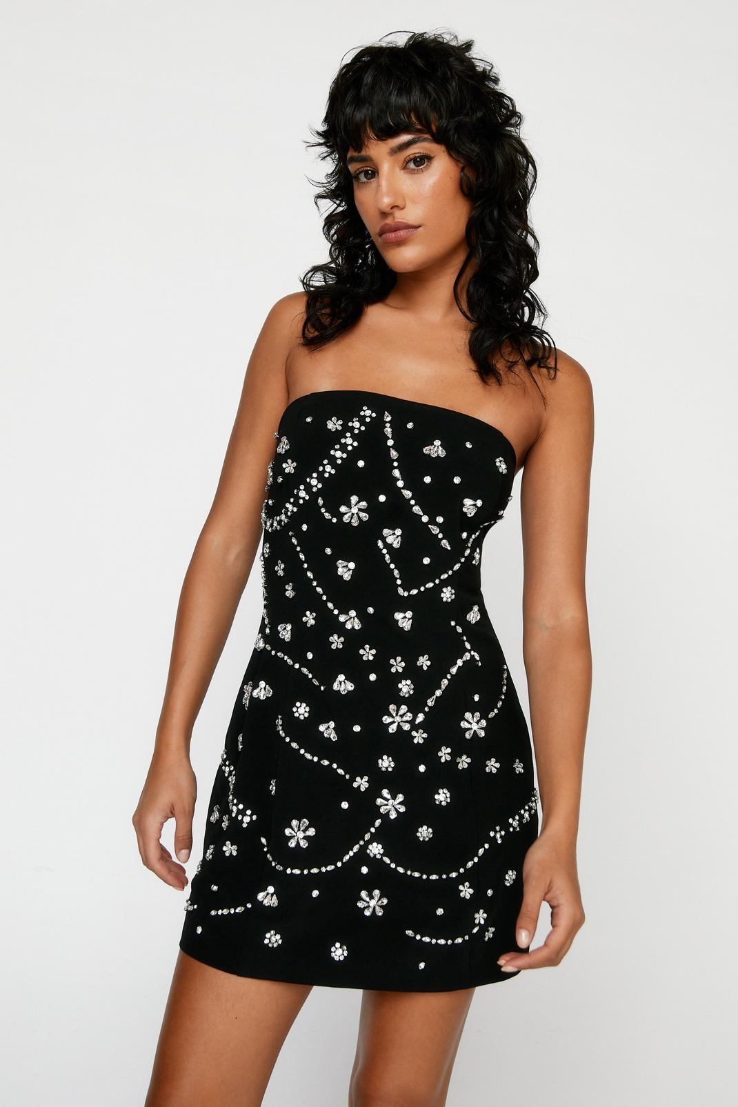 Black Premium Embellished Bandeau Mini Dress image number 1