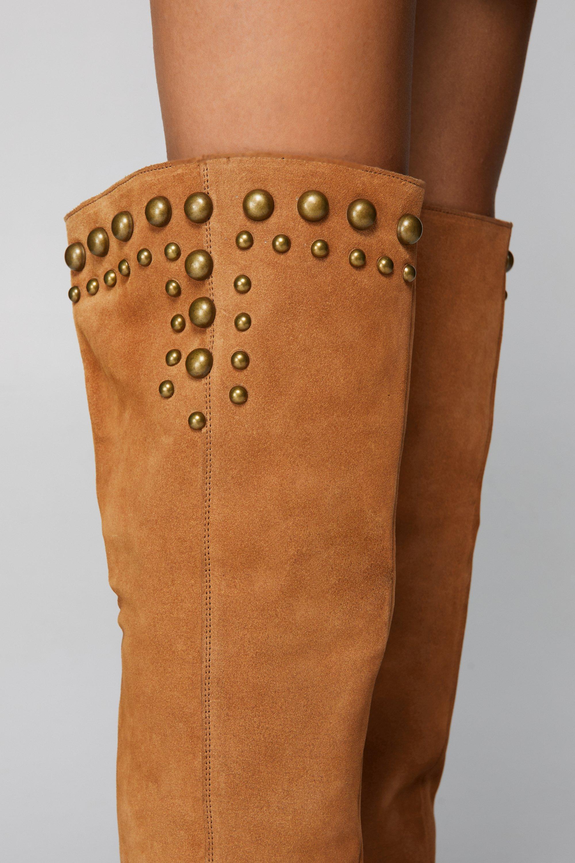 Real Suede Studded Over the Knee Boots | Nasty Gal
