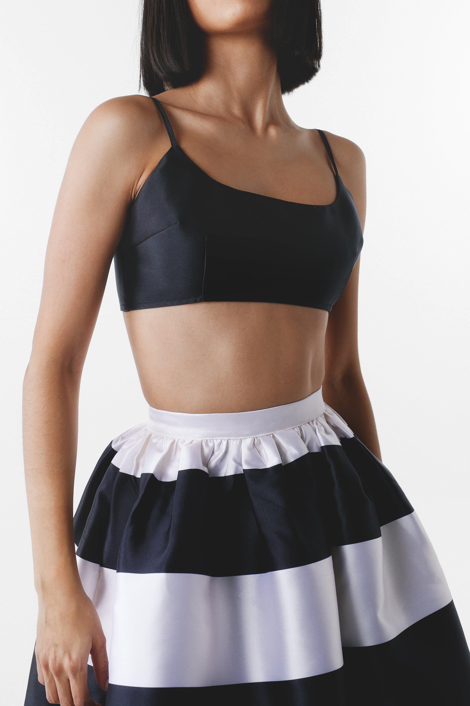 Satin black and white clearance striped skirt