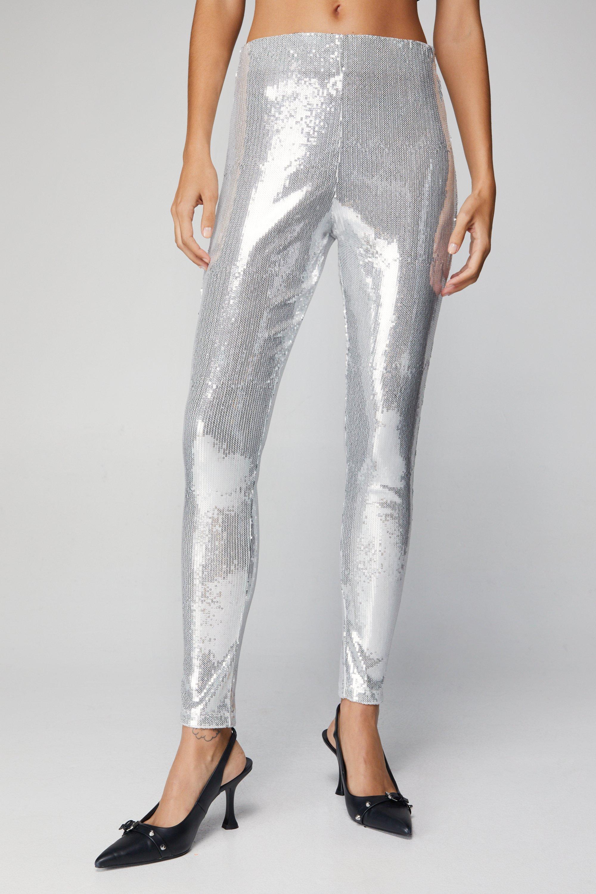 Petite Silver All-Over Sequin Leggings