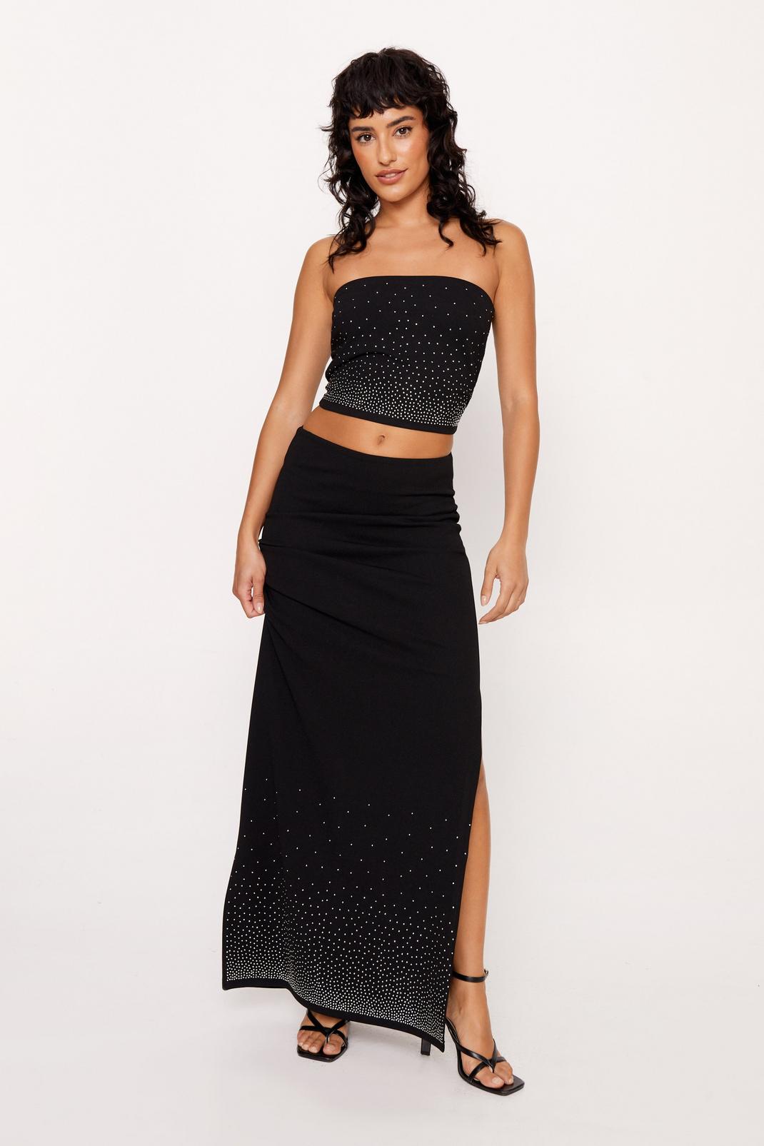 Black Diamante Detail Maxi Skirt image number 1