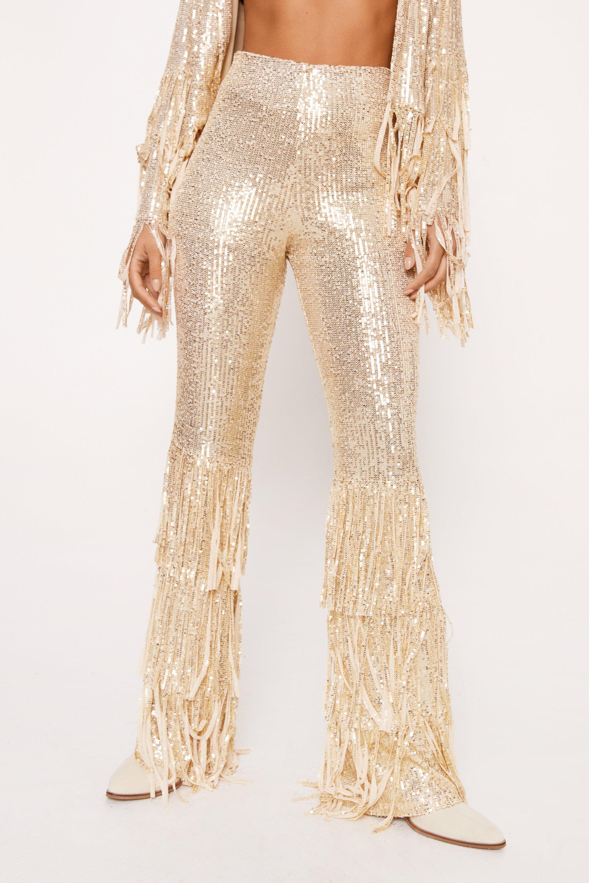 Sequin Fringe Flare Pants