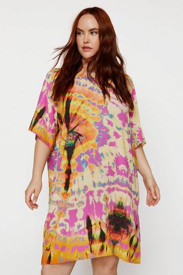 Plus Size Rainbow Tie Dye T-shirt Dress multi