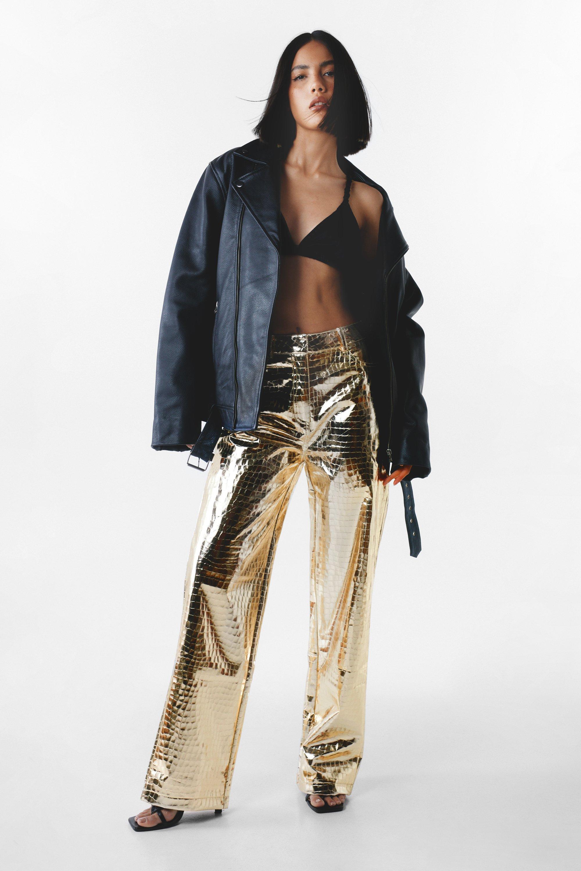 YYDGH Shiny Metallic Pants for Women Elastic High Waist Wide Leg Pants 70s  Disco Dance Party Trousers with Pockets Gold Gold - Walmart.com