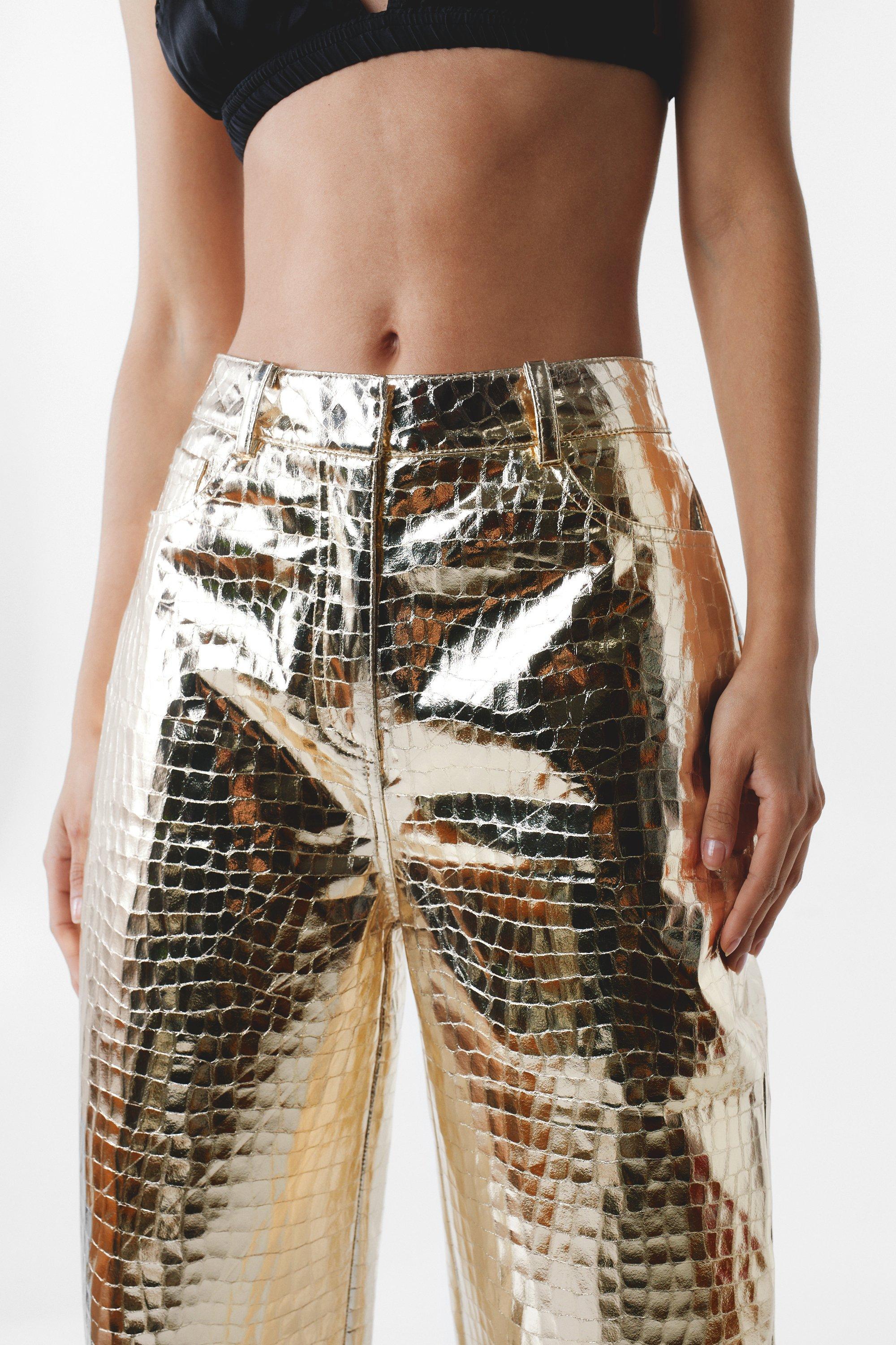 Premium Metallic Croc Straight Leg Pants