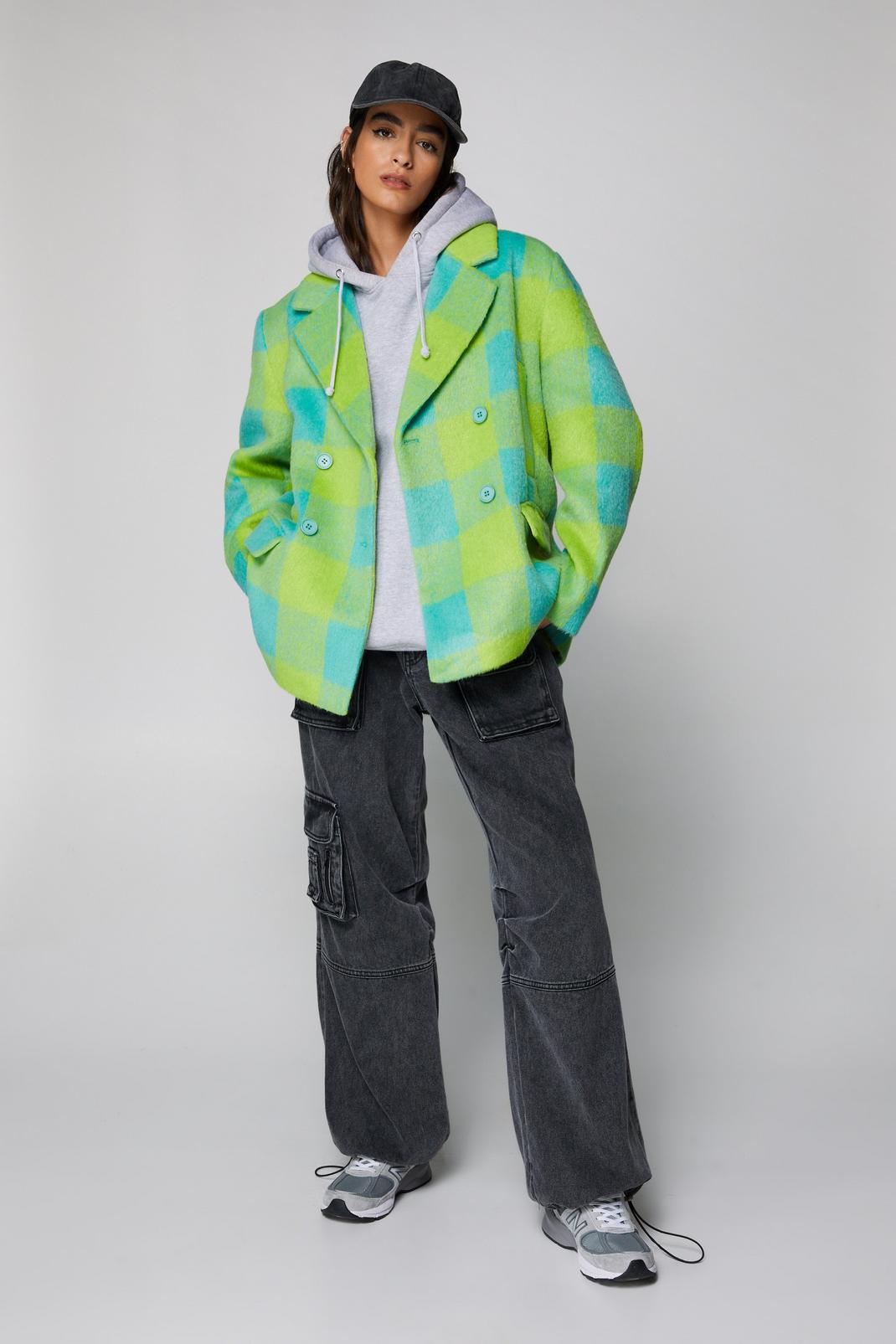 Premium Green Plaid Blazer Coat image number 1
