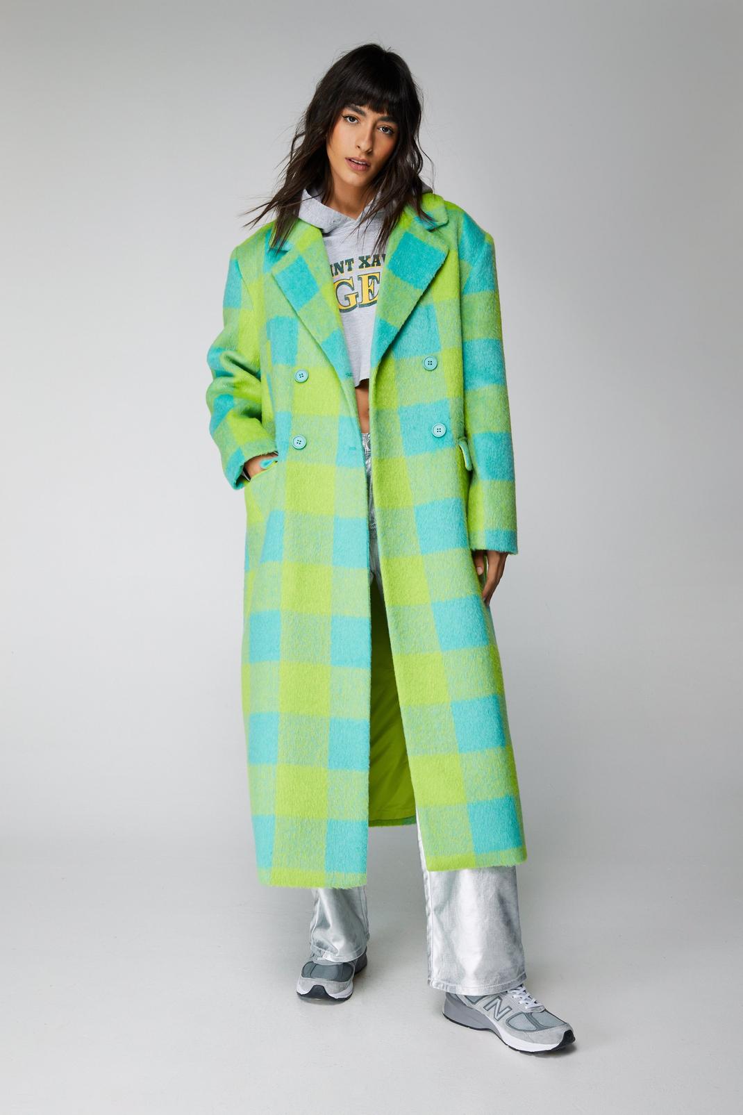 1960s Coats and Jackets Premium Longline Green Plaid Coat  AT vintagedancer.com
