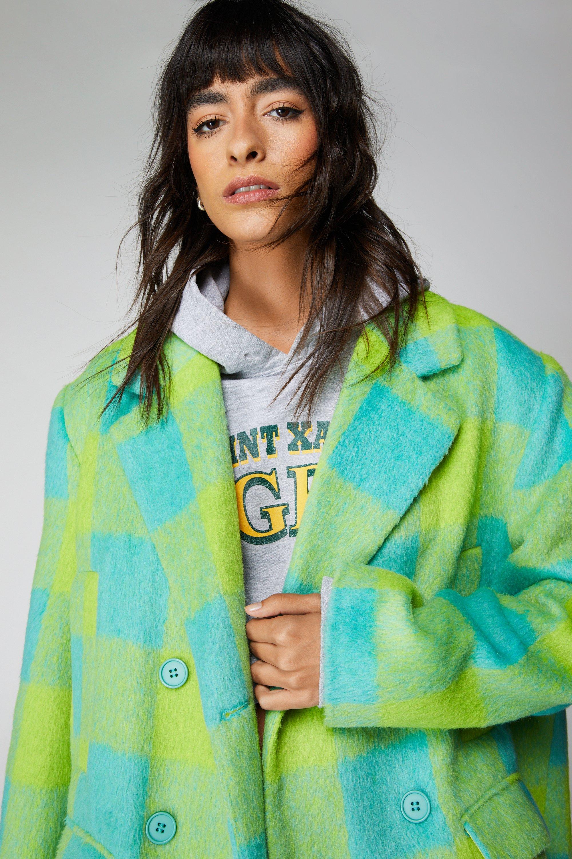 Green and blue outlet plaid coat