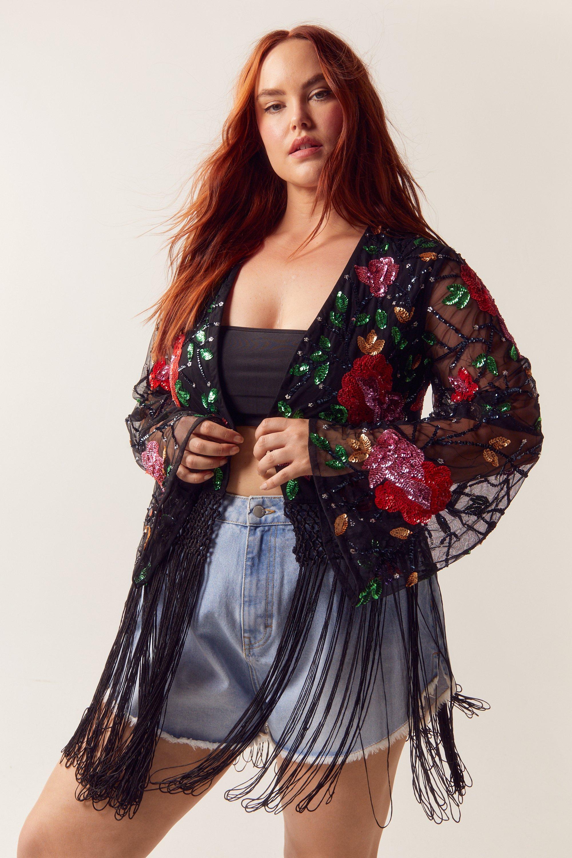 Plus size floral kimono on sale cardigan