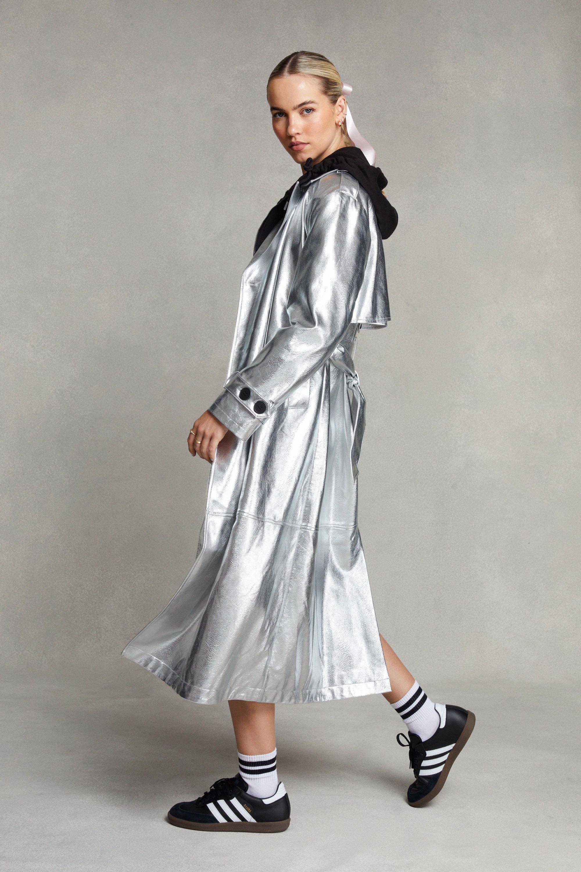 Silver store long coat