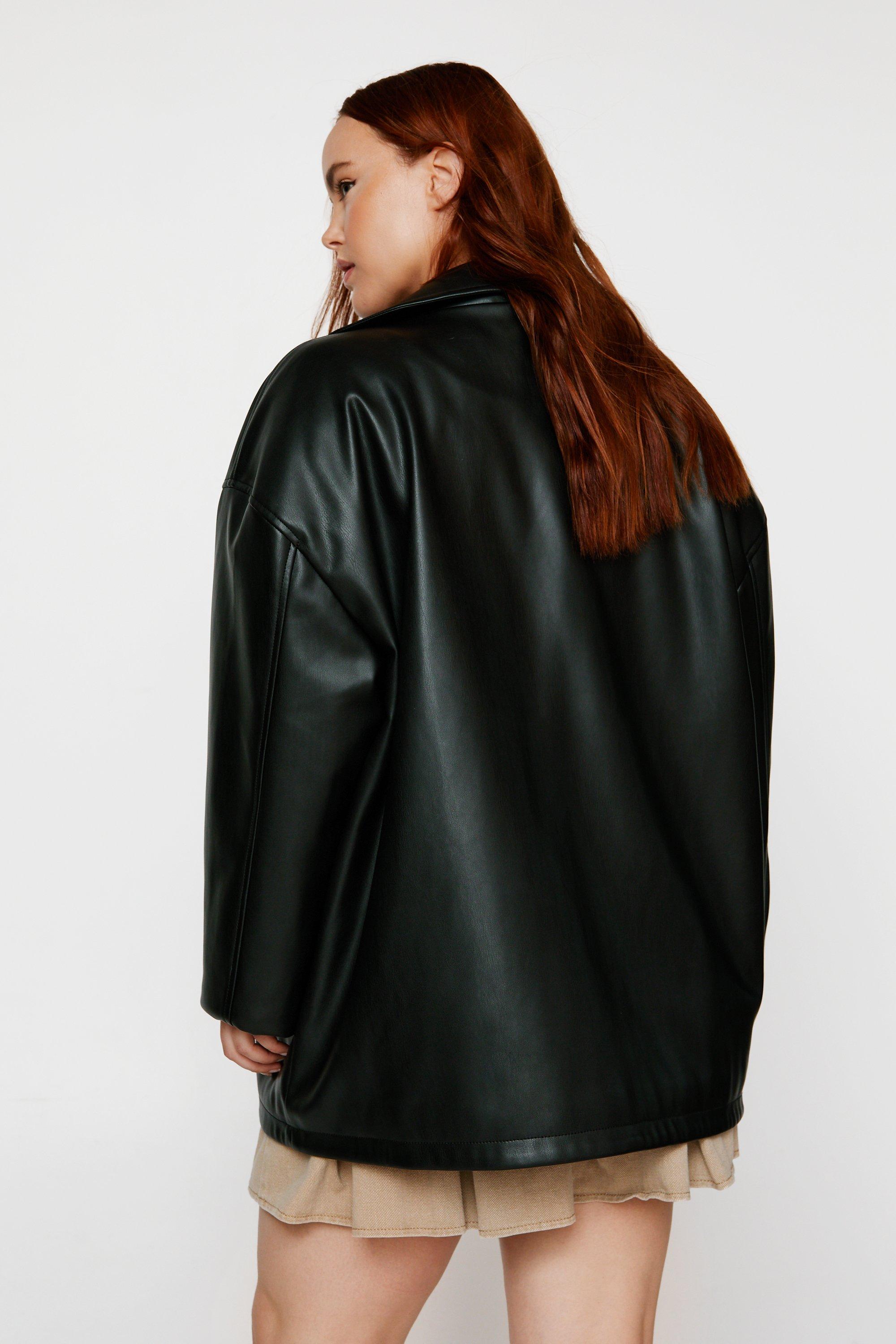 Plus Size Clean Pocket Detail Faux Leather Jacket