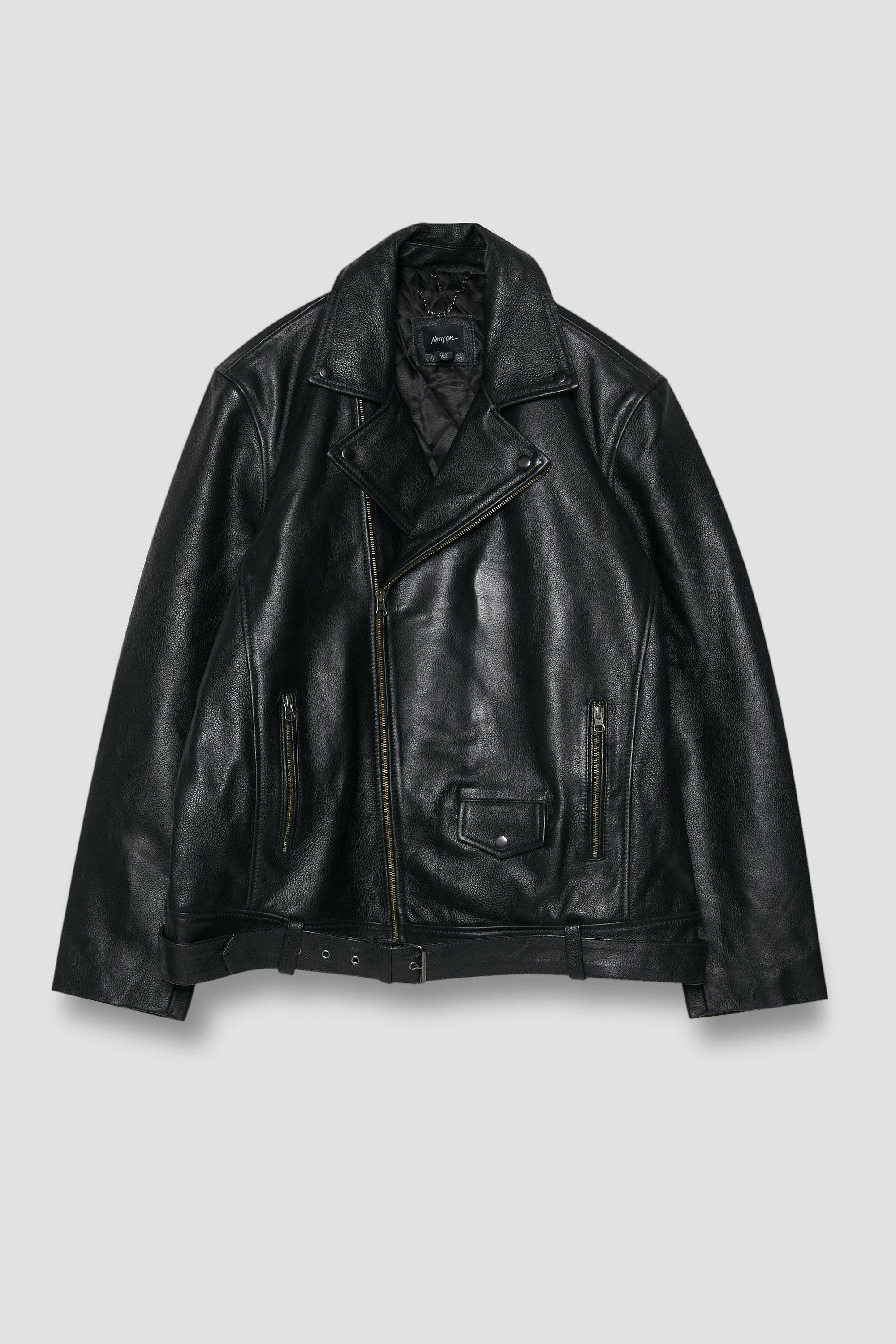 Plus Size Real Leather Boyfriend Biker Jacket