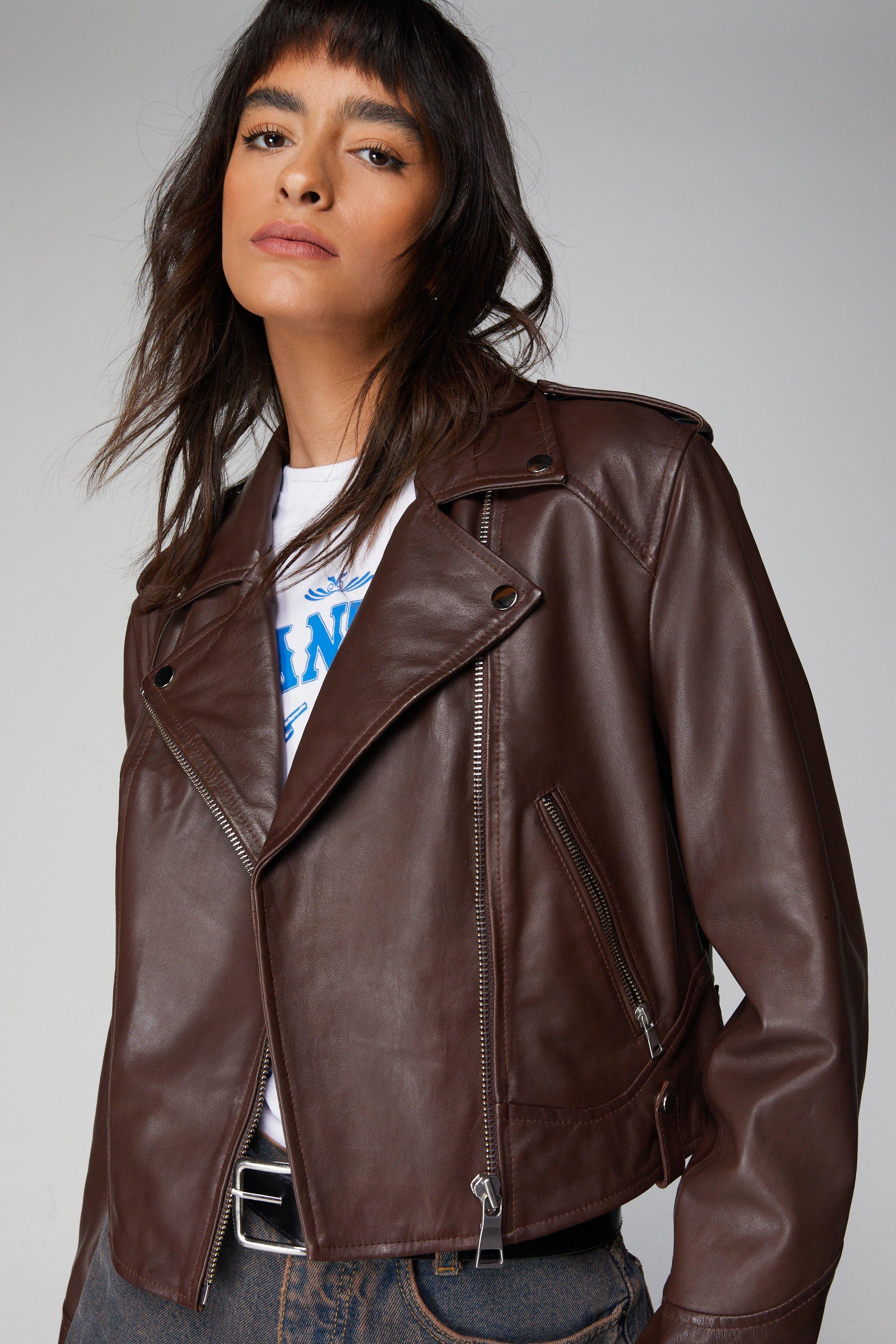 Ladies petite outlet leather biker jacket