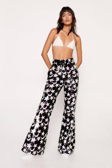 Star And Moon Sequin Pants black