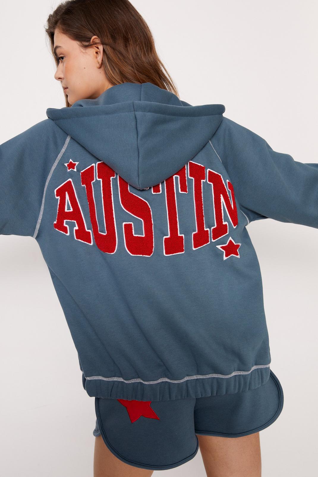 Mid blue Austin Embroidery Zip Up Hoodie  image number 1
