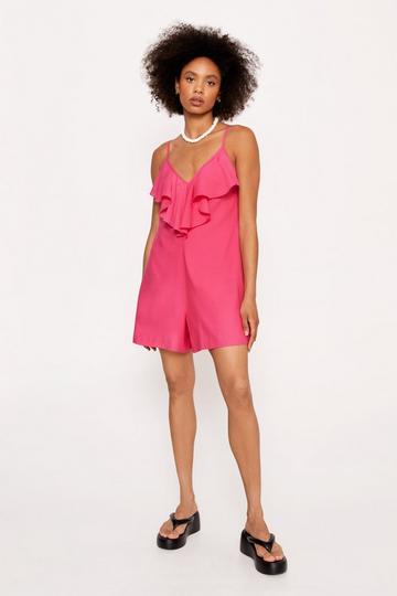 Pink Frill Strappy Crinkle Playsuit
