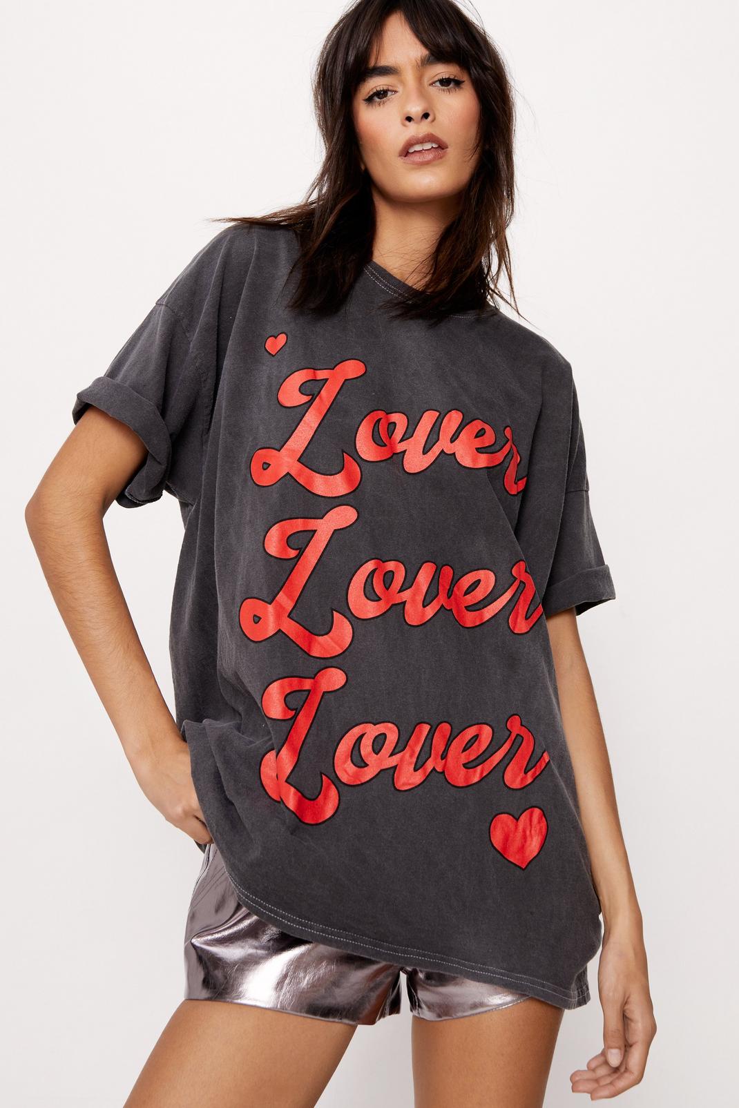 T-shirt oversize à imprimé Lover, Charcoal image number 1