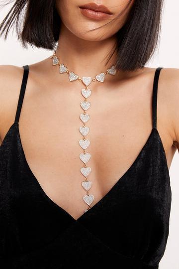 Embellished Heart Drop Necklace gold