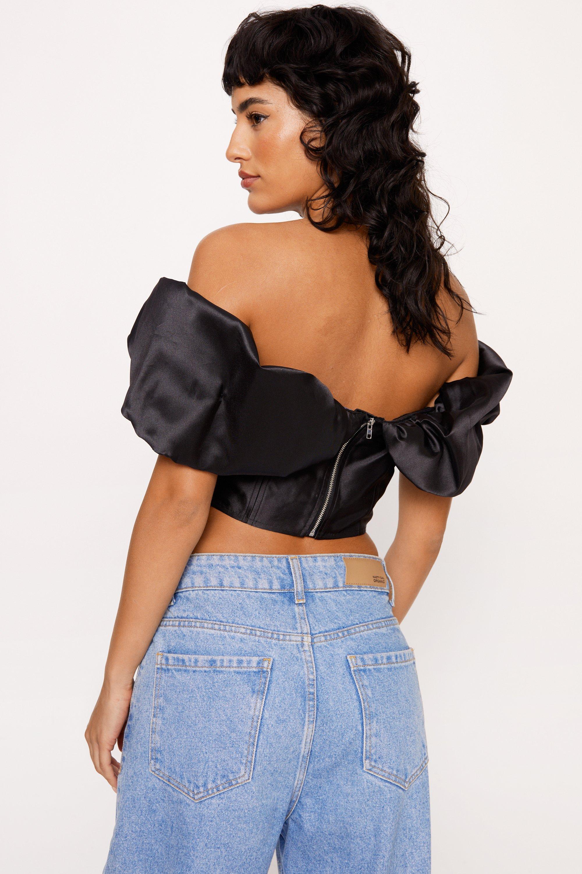 Satin Puff Sleeve Corset Top in Black – Saffire Clothing