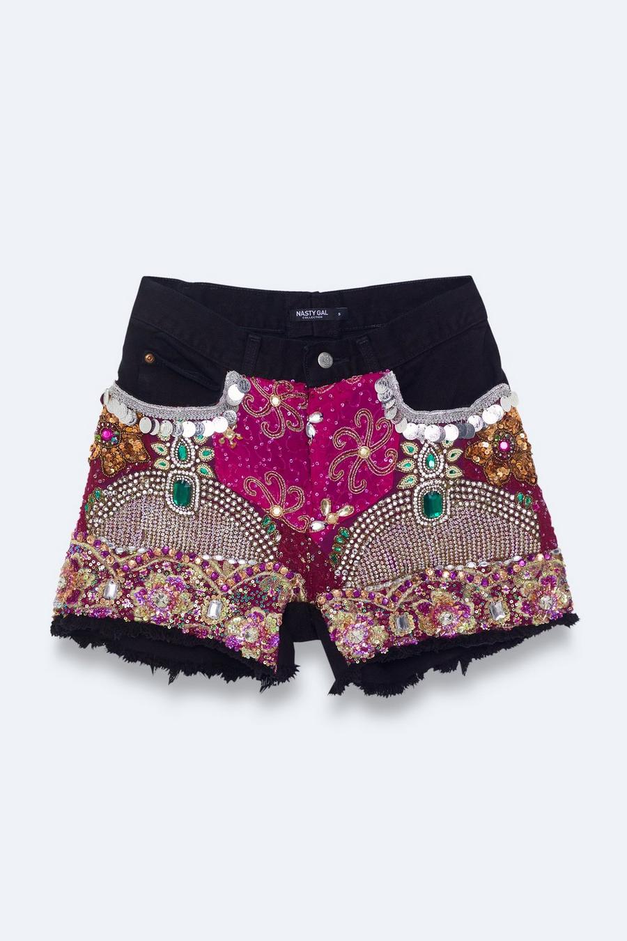 Vintage Rework Embellished Denim Shorts