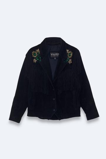 Vintage Rework Suede Fringe Embellished Jacket black
