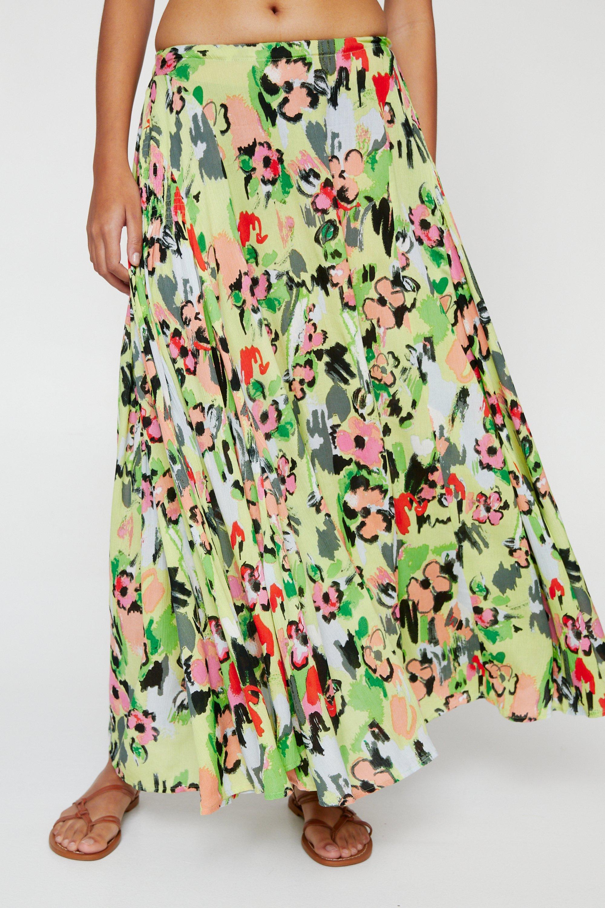 High waisted floral print tiered hi-lo maxi outlet skirt