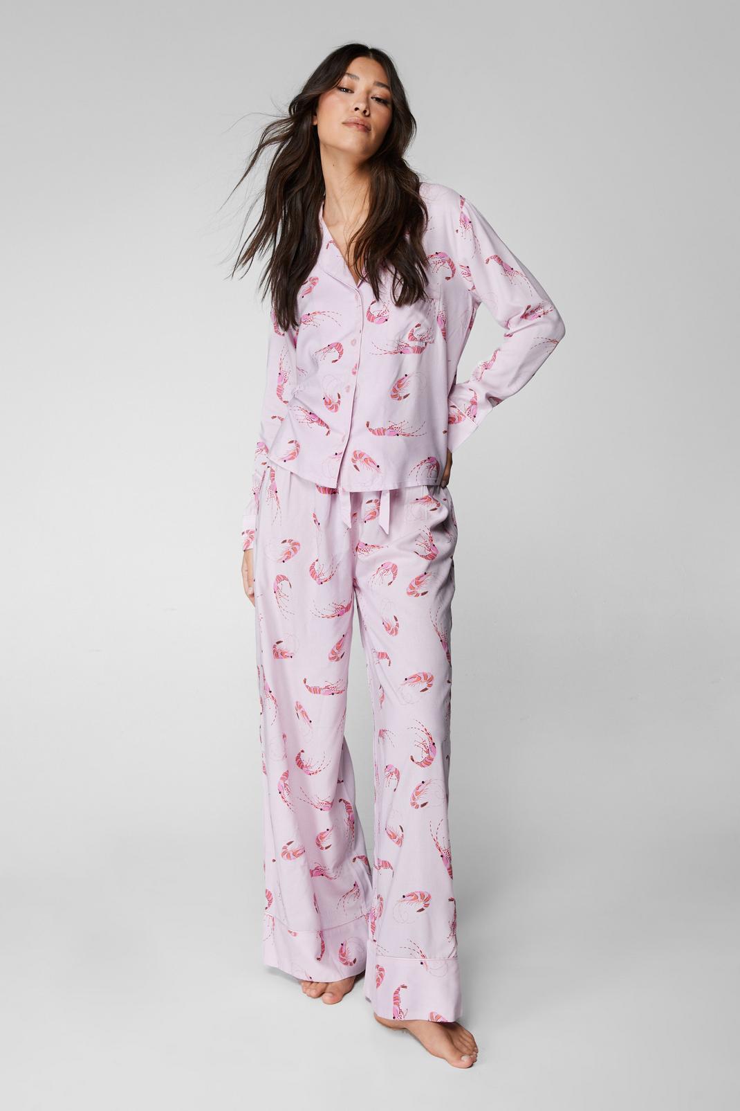 Pyjama imprimé crevettes avec chemise et pantalon, Pink image number 1