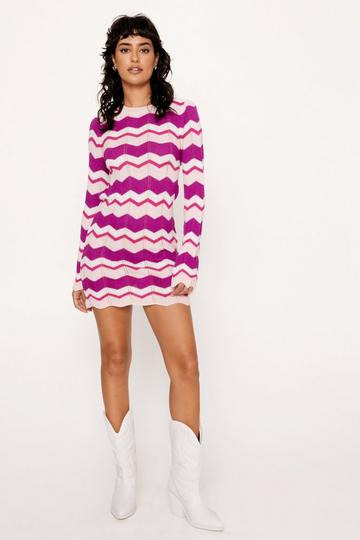 Multicolor Stripe Crochet Open Back Mini Dress pink