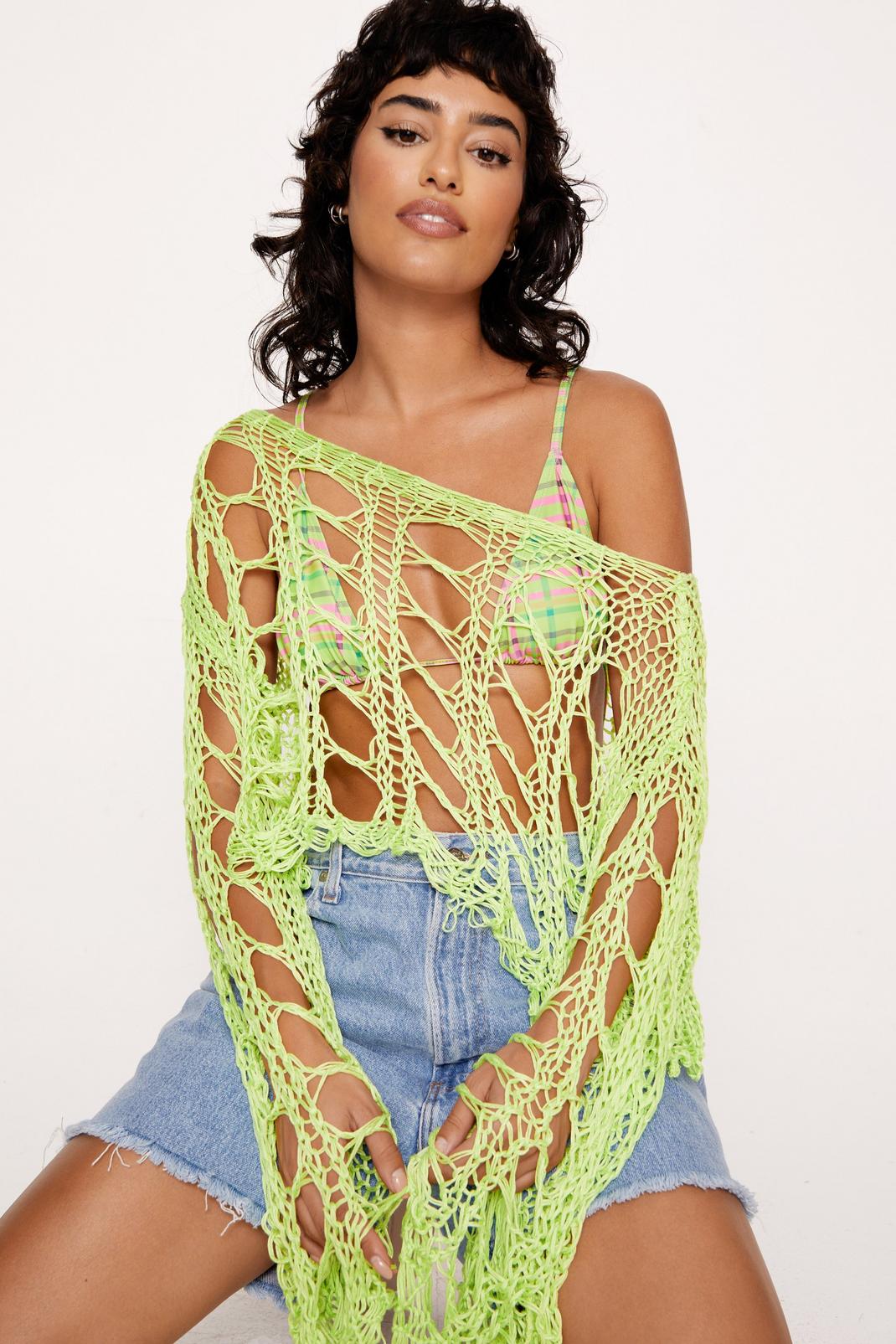 Lime Open Stitch Oversized Top image number 1