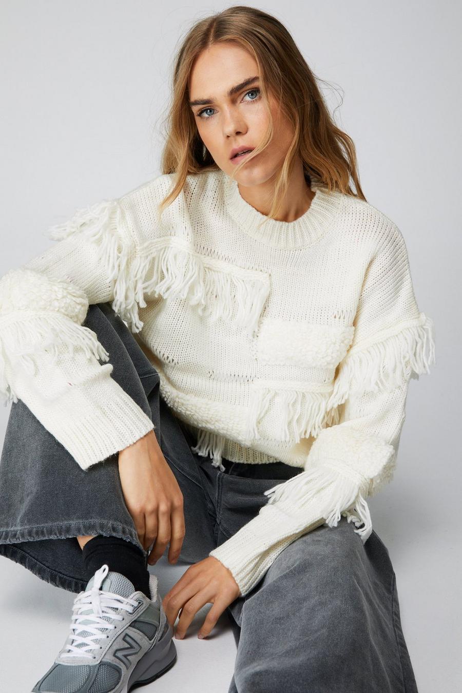 Distressed Fringed Oversized Knitted Jumper