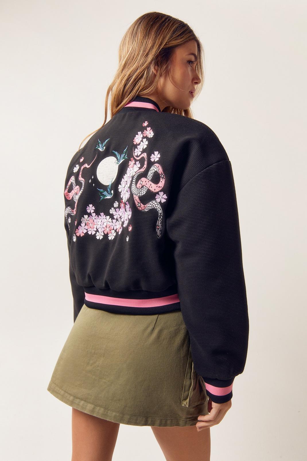Nasty Gal Womens Embroidered Knit Varsity Jacket - Black