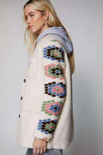 Premium Wool Blend Crochet Blazer Coat multi
