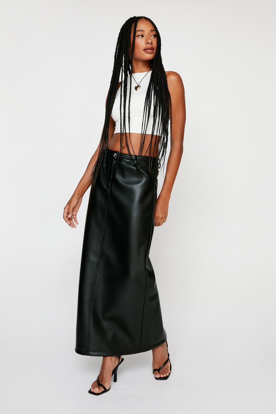 Black Premium Faux Leather Maxi Skirt image number 1