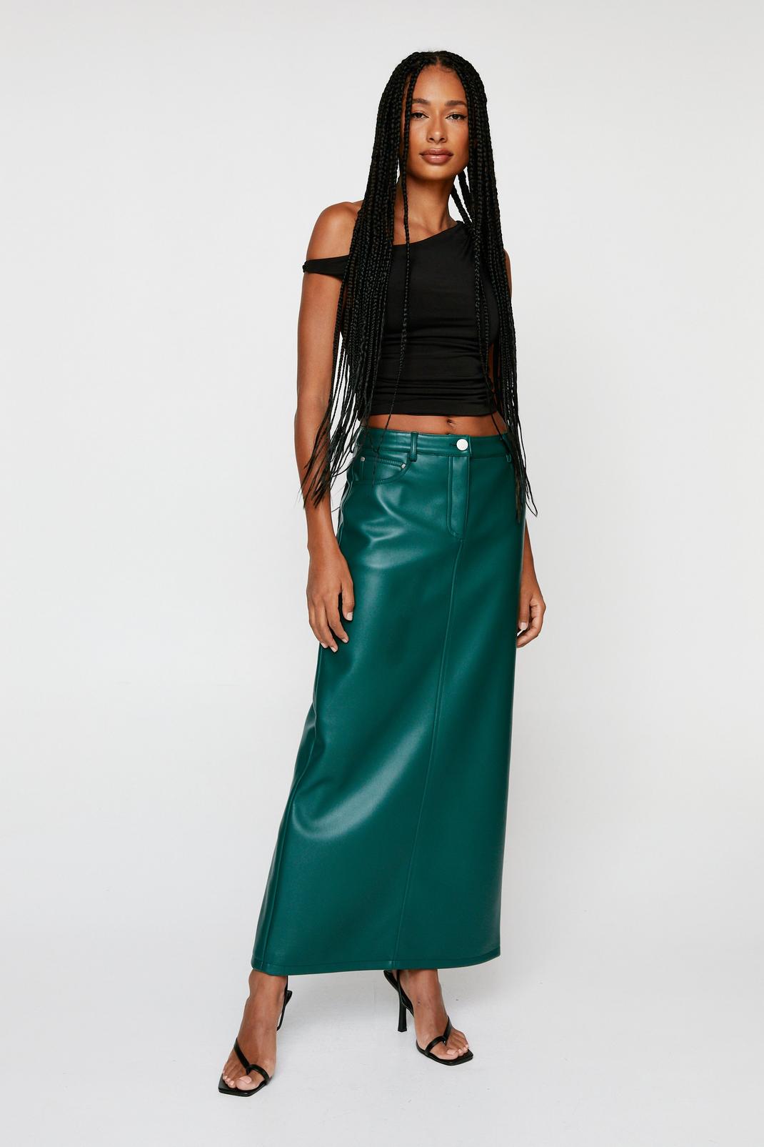 Dark green Premium Faux Leather Maxi Skirt image number 1