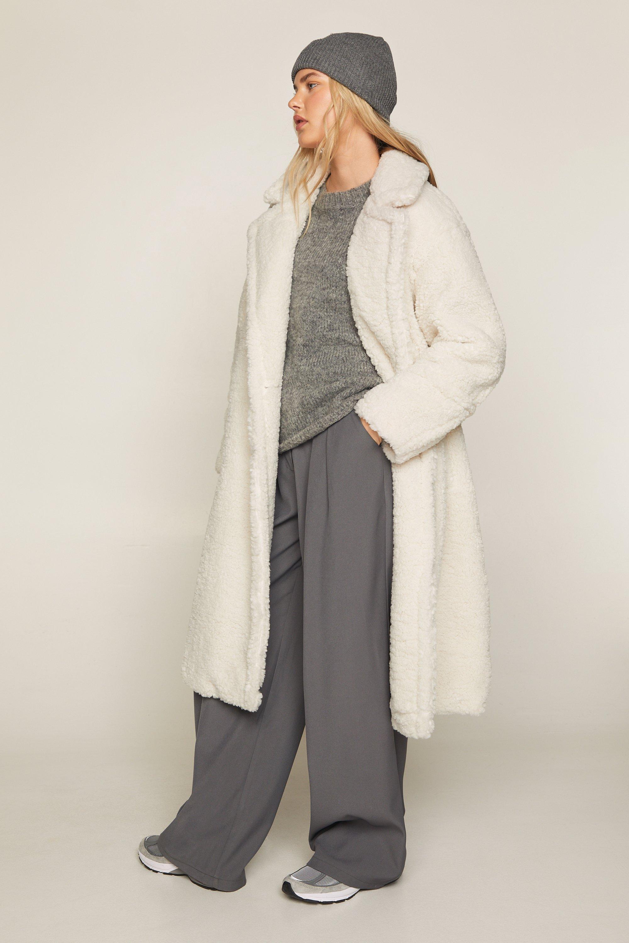 Cream maxi length borg 2024 coat