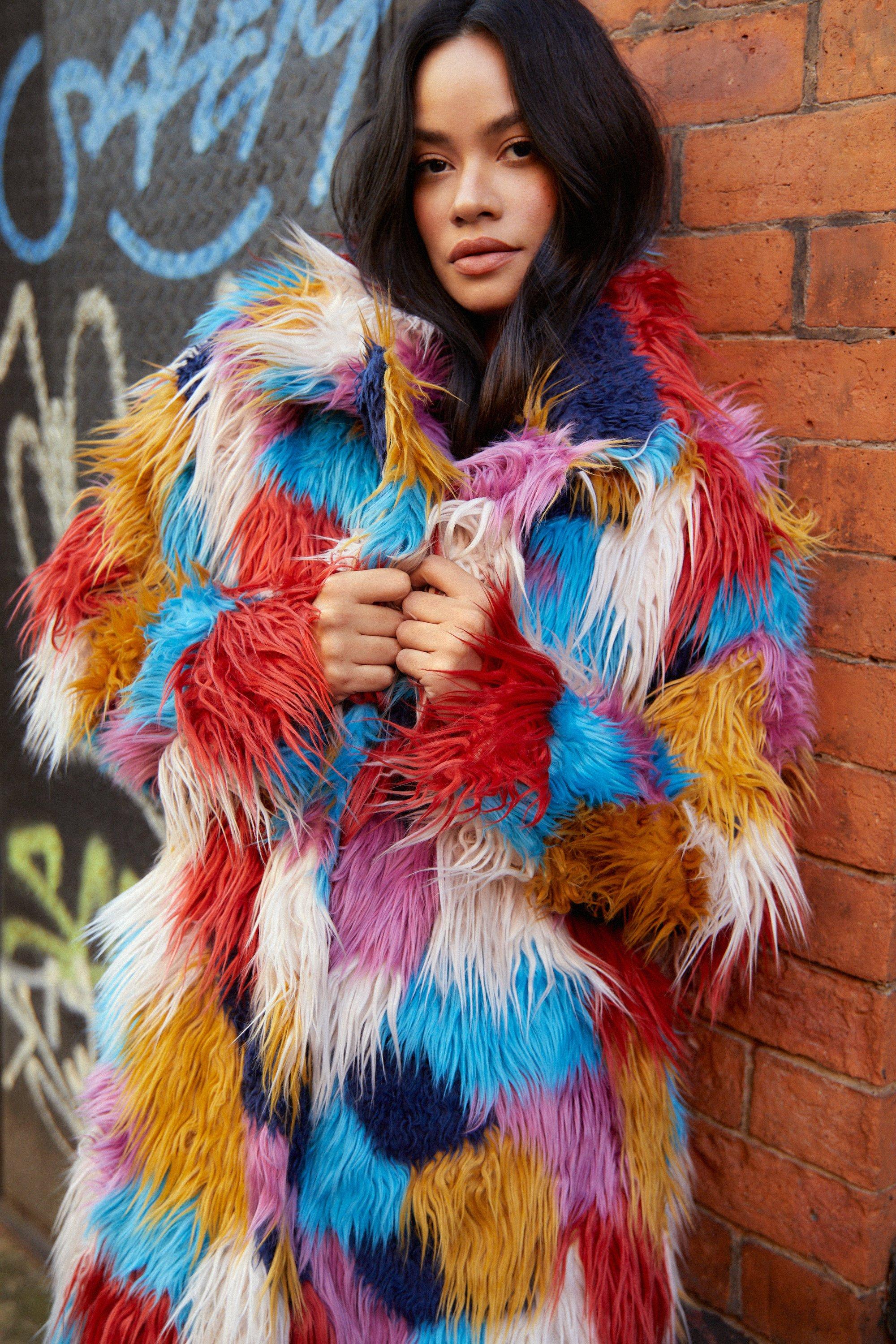 Faux fur shop multicolor coat