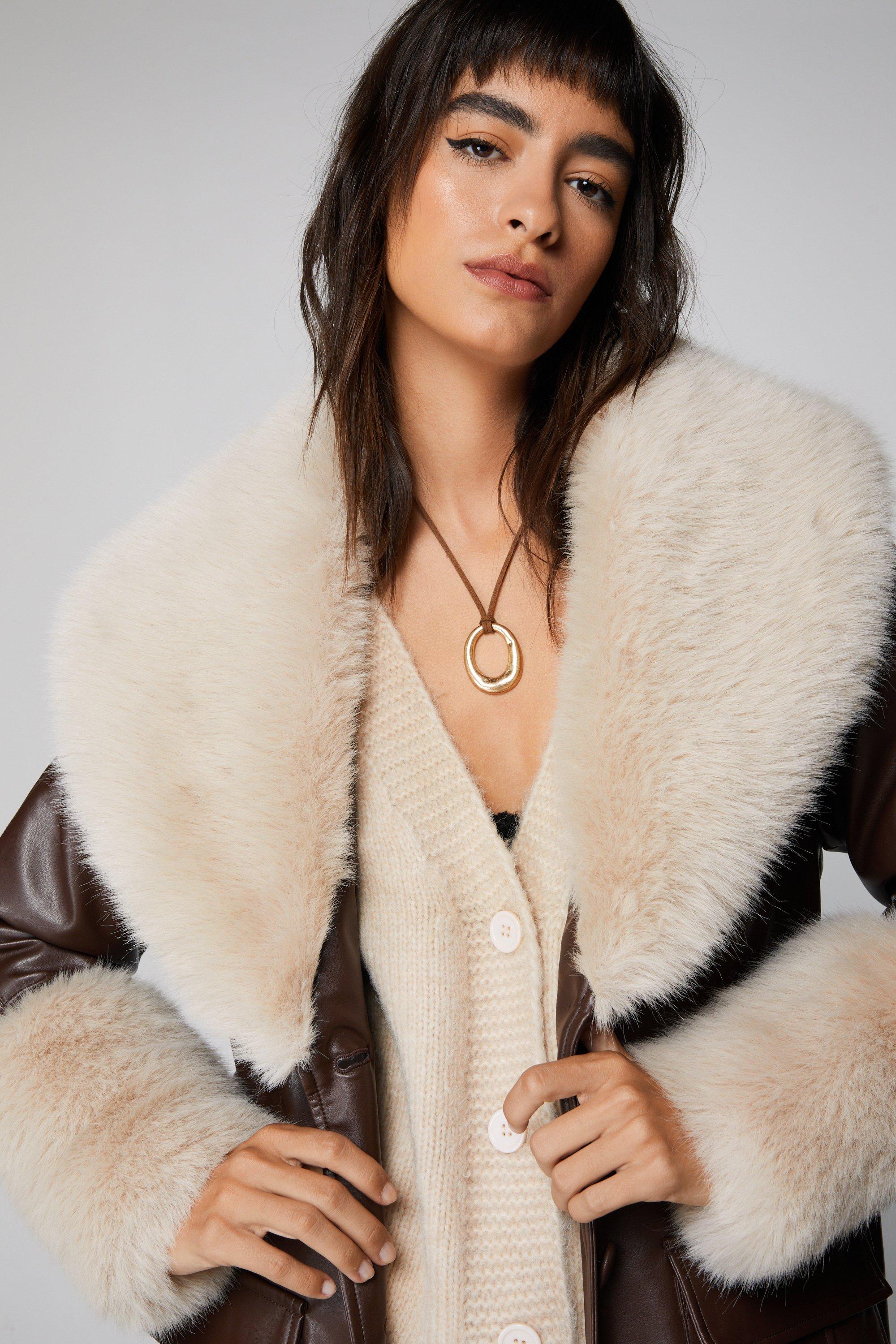 Faux Fur Trim Faux Leather Trench Coat | Nasty Gal