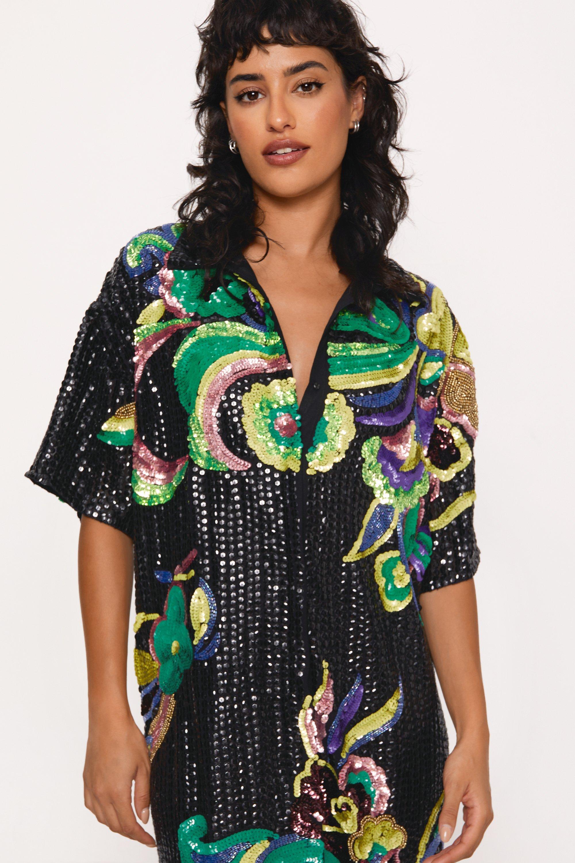 Embellished Bold Floral Shirt Dress Nasty Gal