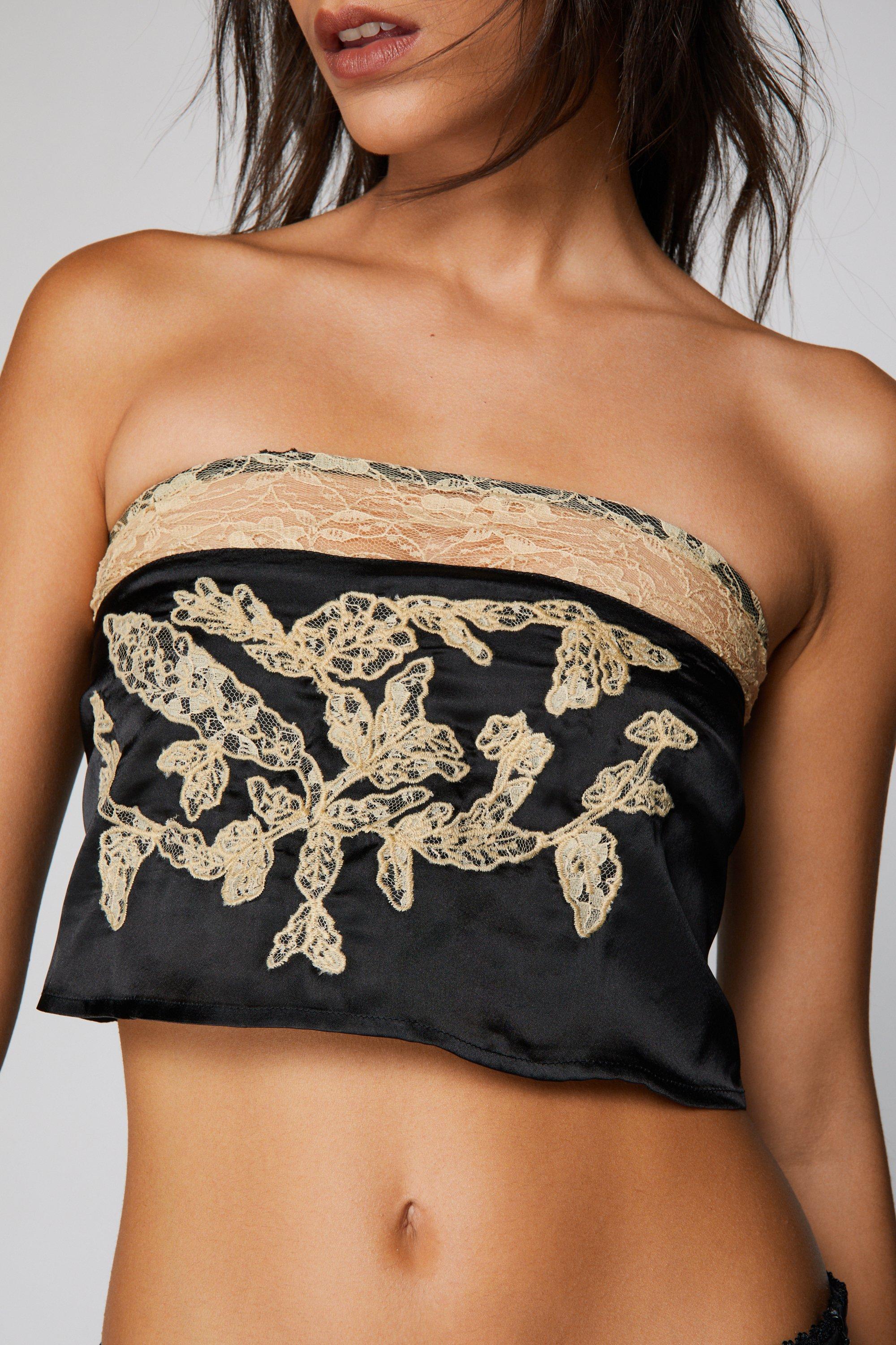 Black Lace Bandeau Crop Top