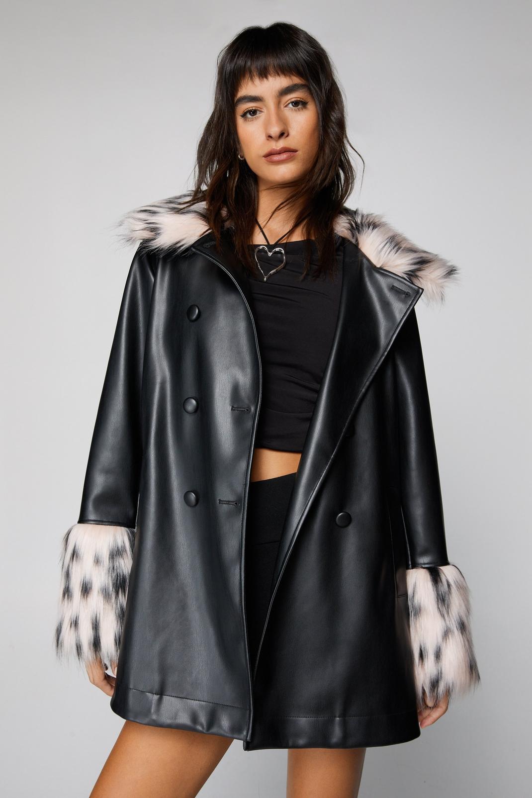 Fur Trim Faux Leather Swing Coat | Nasty Gal