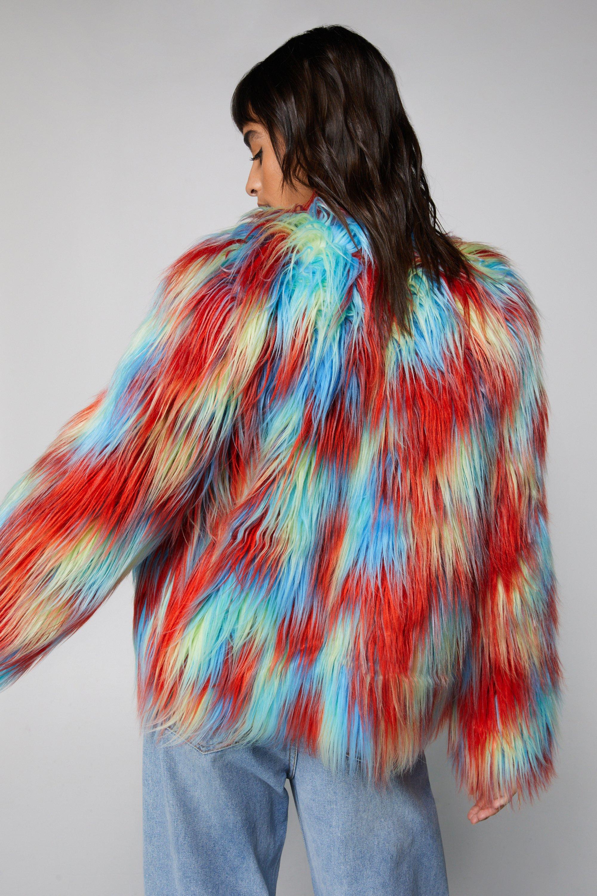 Faux fur 2025 multicolor coat