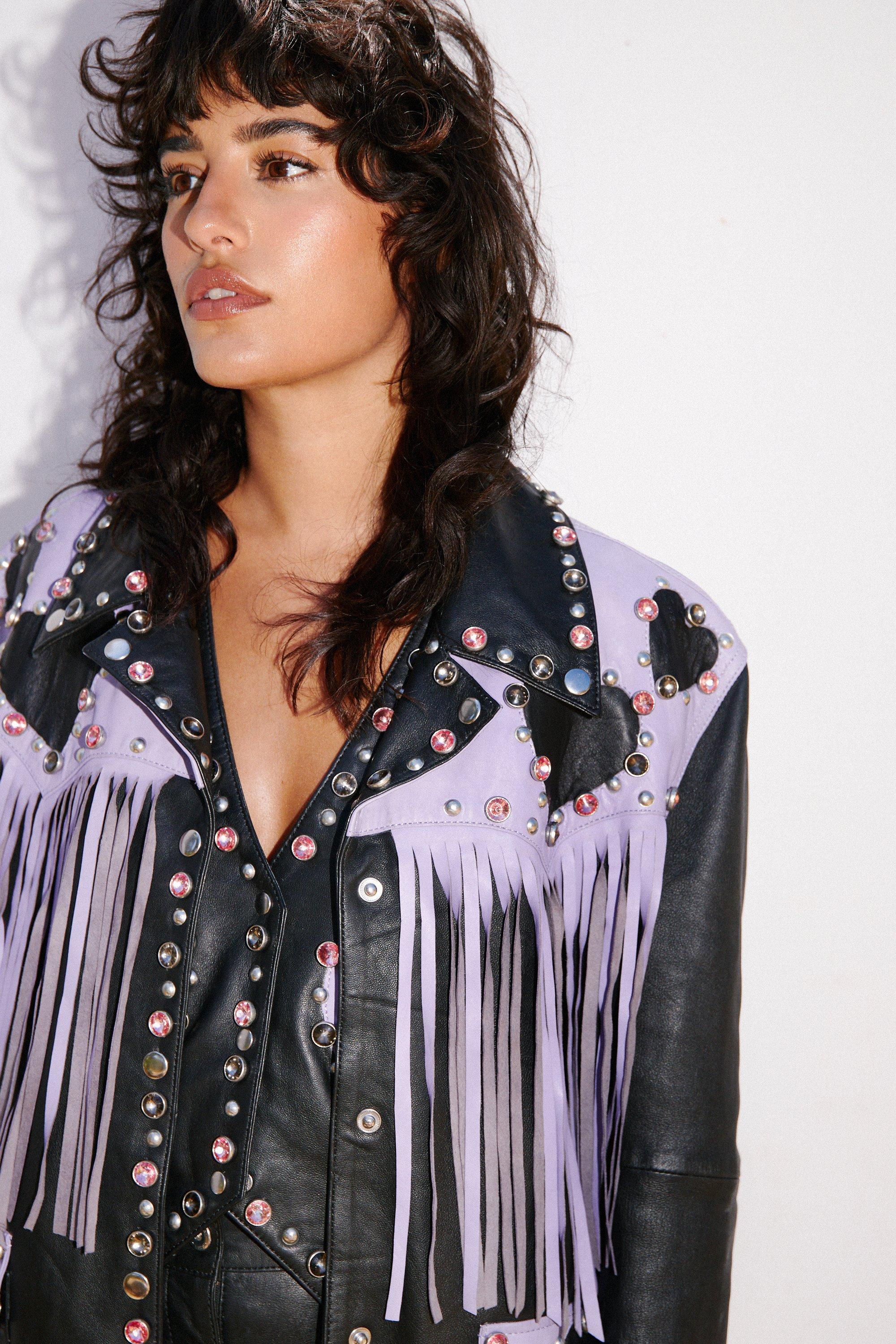 Premium Fringe Embellished Real Leather Jacket Nasty Gal