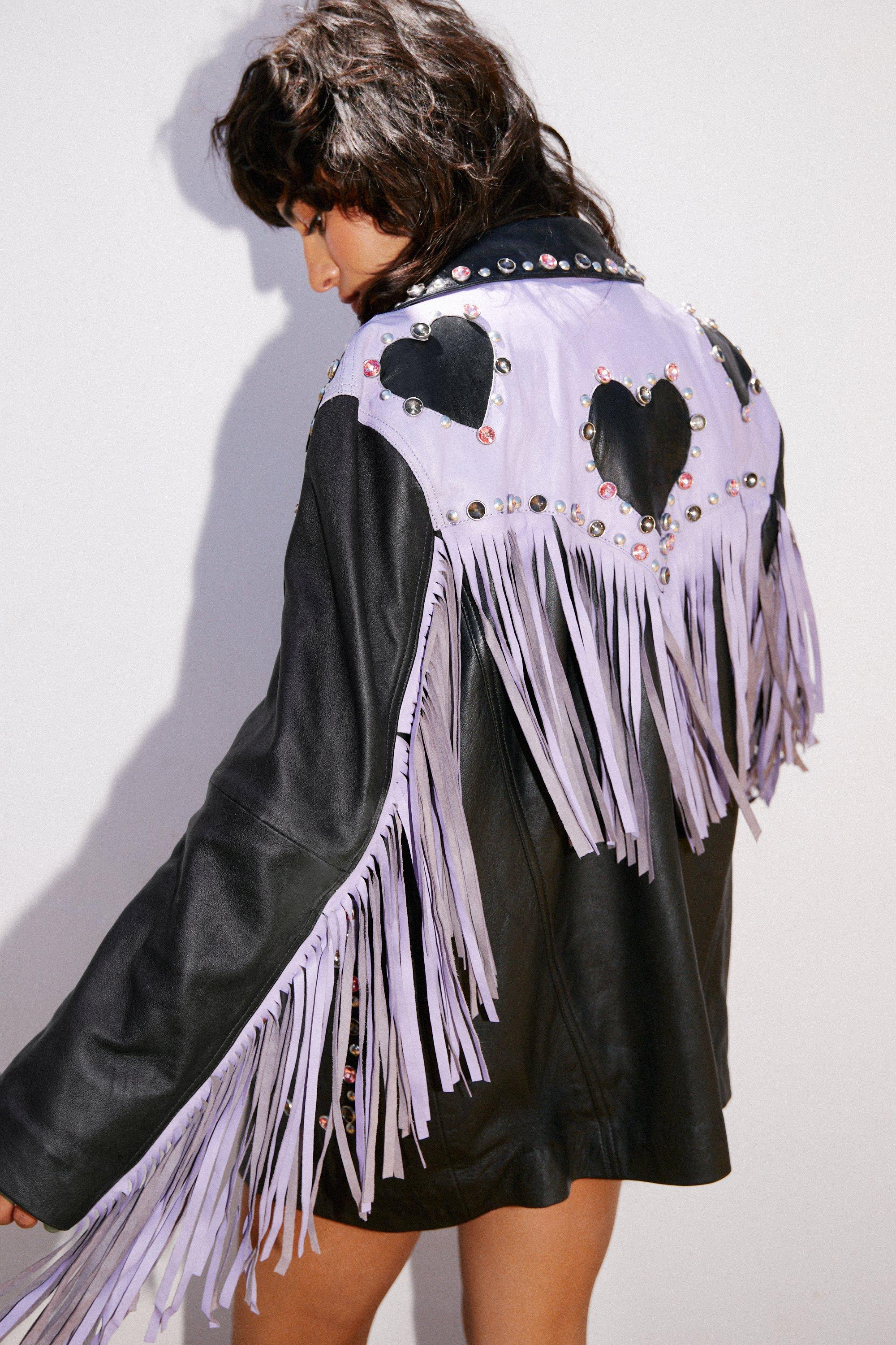 White fringe hot sale leather jacket