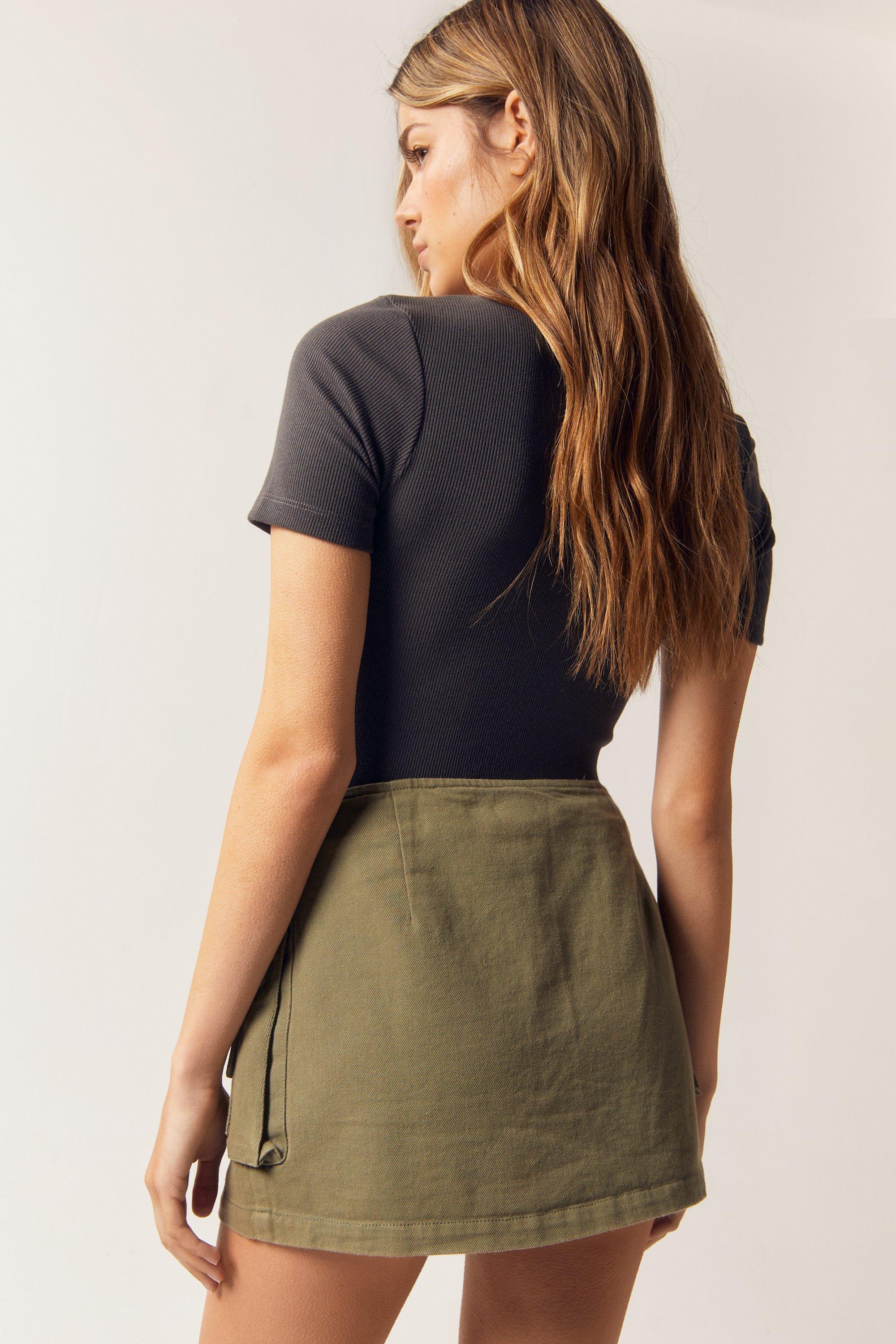 Modern Femme Olive Green Denim Mini Skirt