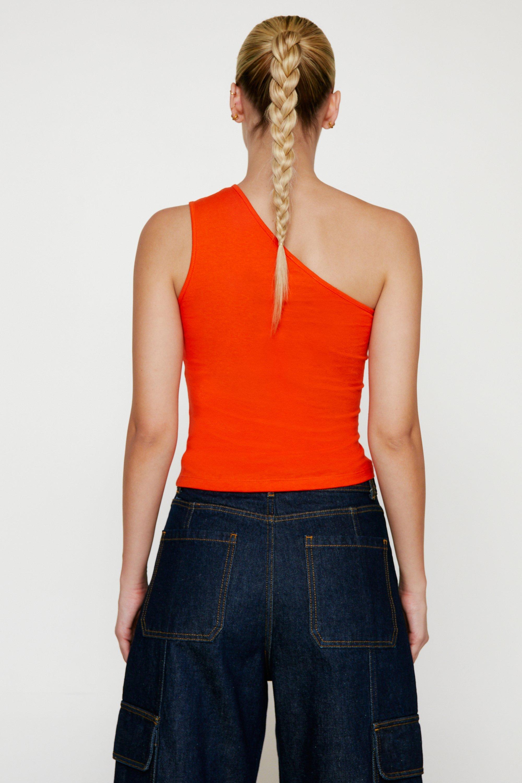 Red one shoulder online tank top