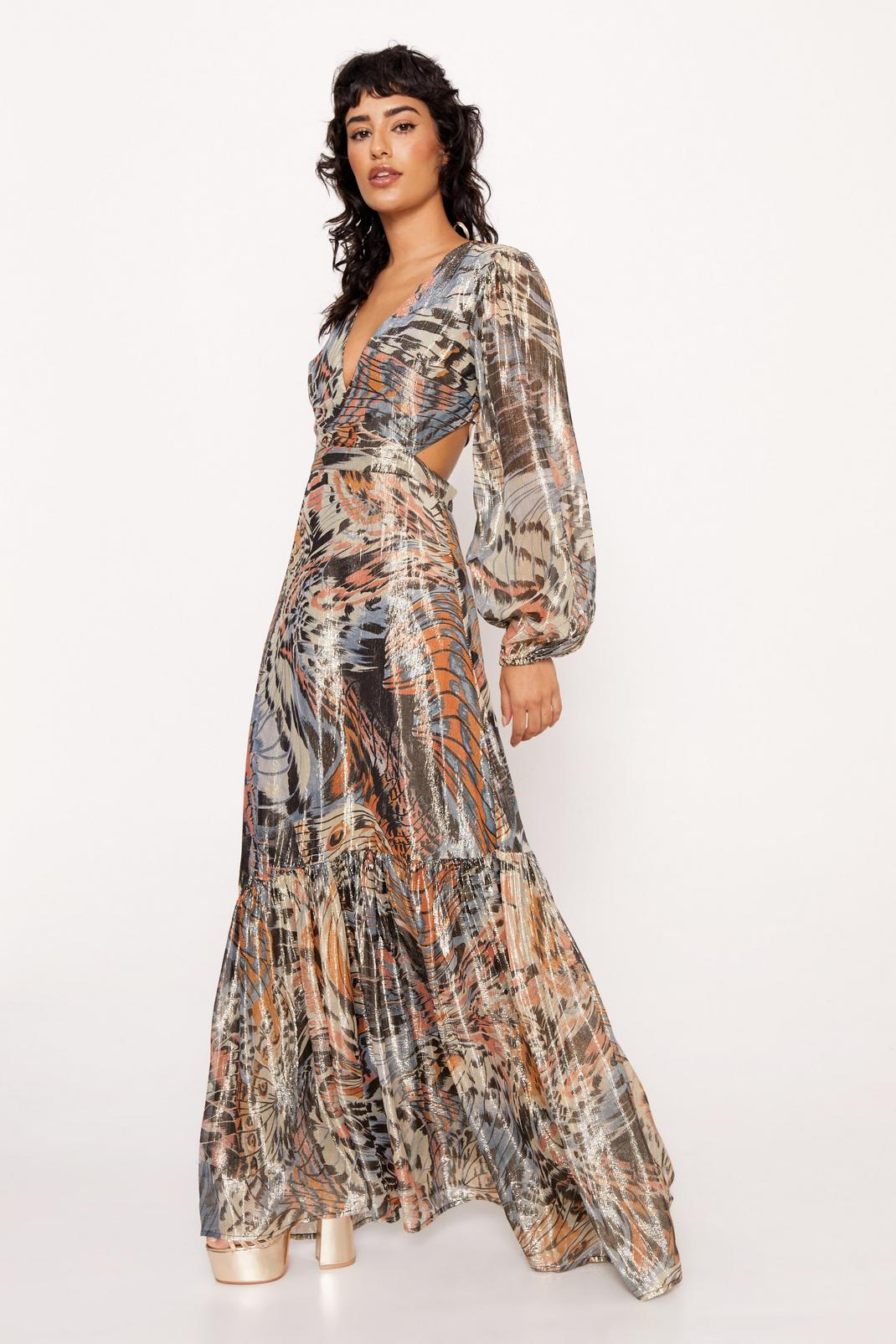 Multi Butterfly Print V Neck Maxi Dress image number 1